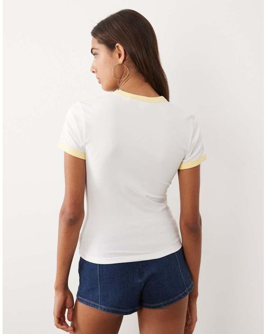 GOOD AMERICAN White Cotton Super Stretch Contrast Detail Baby Ringer Tee