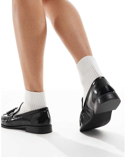 London Rebel Black Sadie Ruched Detailing Tassel Loafers