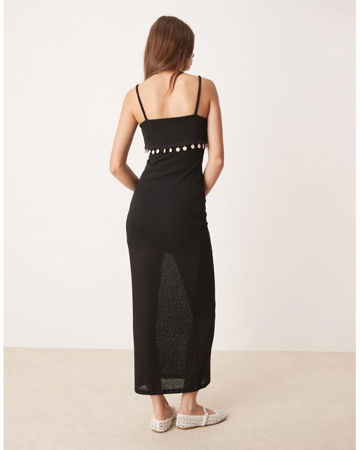ASOS Natural Knitted Shell Trim Detail Maxi Dress