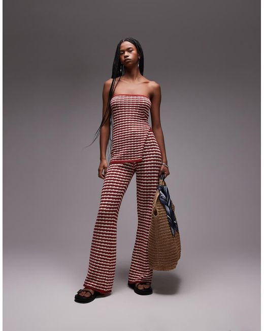 TOPSHOP Red Knitted Stripe Trouser Co-ord