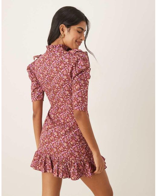 Glamorous Red High-Neck Ruffle Mini Dress