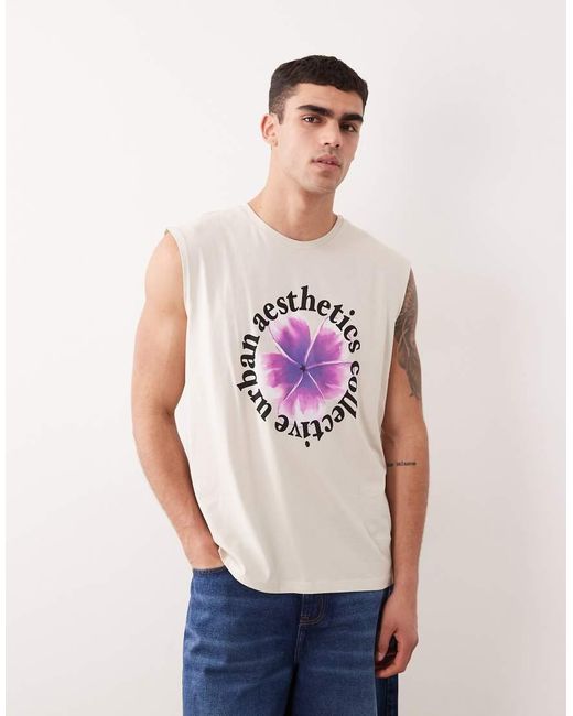 JJ Rebel White Sleeveless T-shirt With Floral Front Print for men
