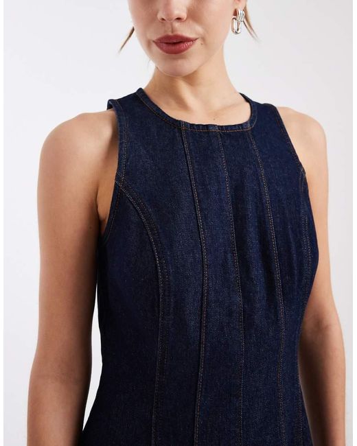 New Look Blue Denim Cinched Midi Dress