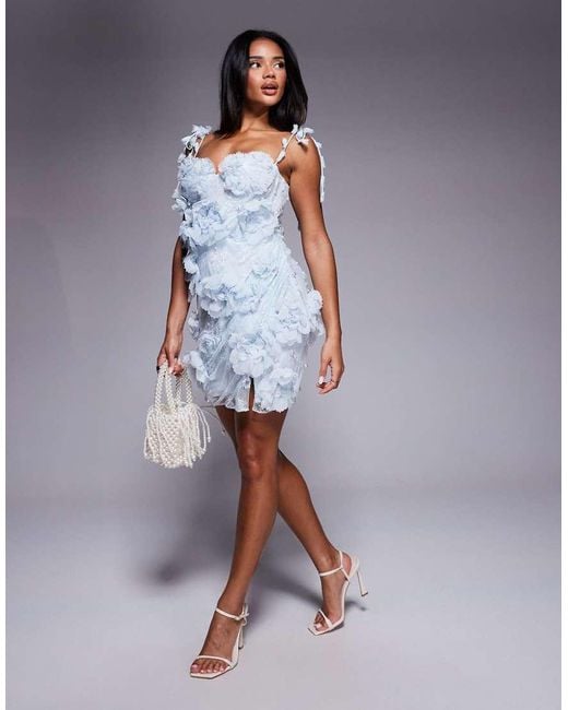 ASOS Blue 3D Floral Embellished Lace Mini Dress