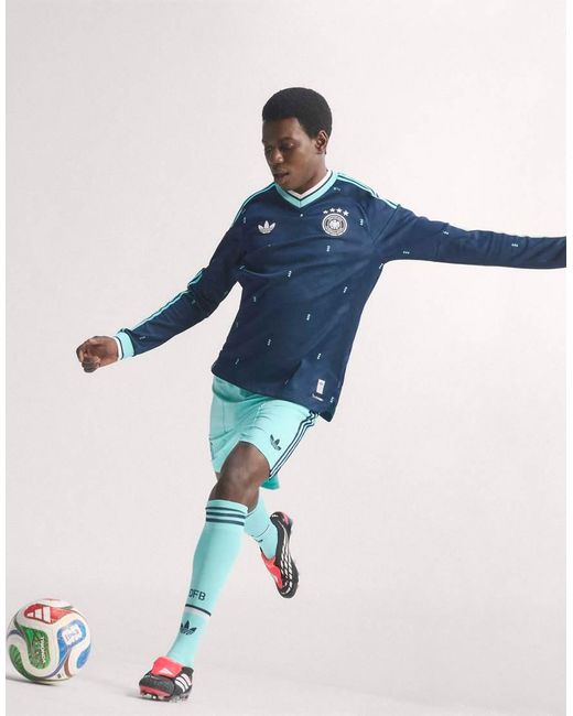 Adidas Originals Blue Germany 26 Away Authentic Long Sleeve Jersey for men