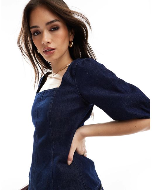 ASOS Blue – tailliertes jeans-oberteil mit ziernaht