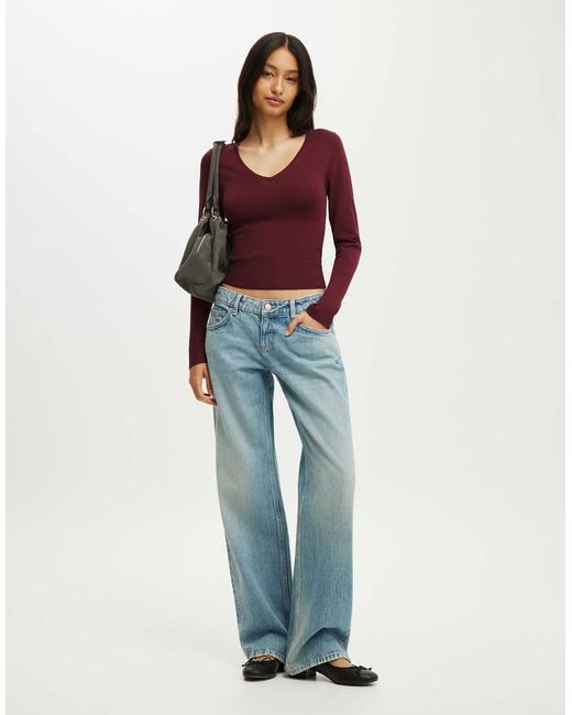 Cotton On Red Close Knit V-Neck Top