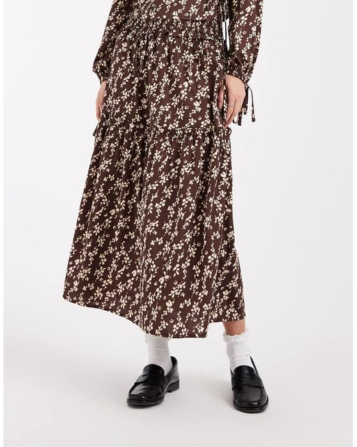 Wednesday's Girl Brown Ruffle Detail A-line Midaxi Skirt
