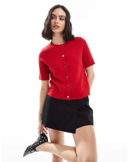 New Look Vest Met Korte Mouwen En Knoopsluiting in het Red