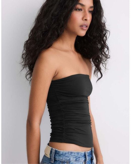 Stradivarius Blue Gathered Bandeau Top