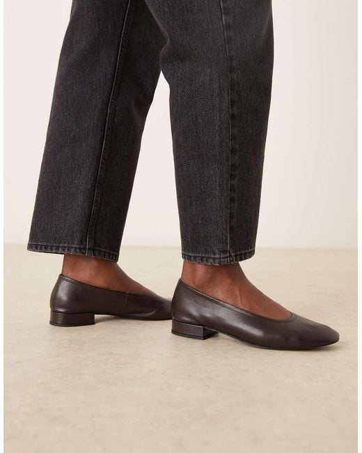 Mango Black 100% Leather Heeled Ballet Pump