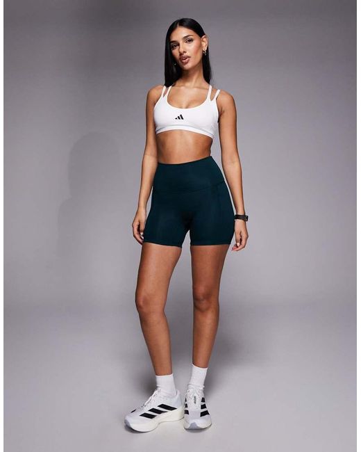Adidas Originals Blue Adidas Training Optime Double Strap Light Support Sports Bra