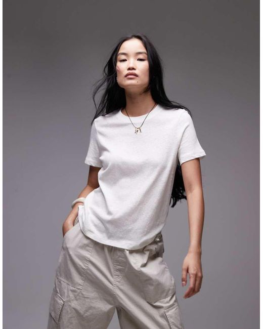 & Other Stories Ruimvallend T-Shirt Van Linnenmix Met Korte Mouwen in het White