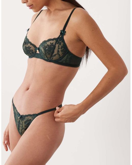 Boux Avenue Green Zoe Embroidered Mesh Thong
