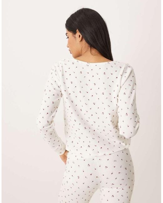 Hollister White Gilly Hicks Lace Trim Waffle Long Sleeve Crop Top