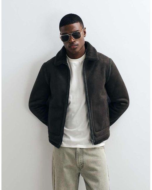 Mango Natural Faux Shearling Jacket With Pockets for men