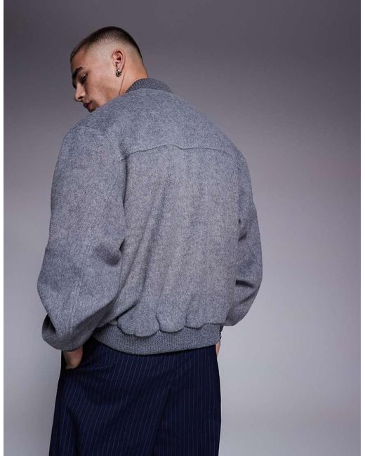 The Couture Club Blue Wool Blend Bomber Jacket for men