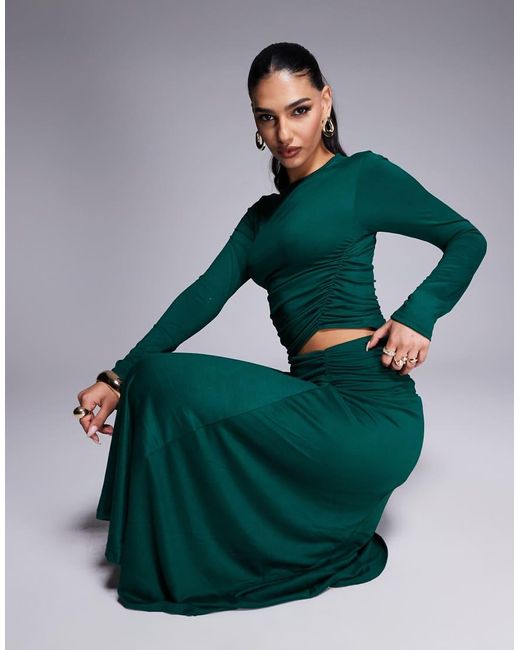 ASOS Midi Jurk Met Uitsnijding Aan De Taille En Rimpeleffect in het Green