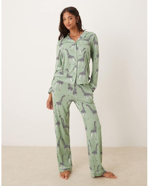 Chelsea Peers Green Exclusive Long Sleeve Revere & Trouser Pyjama Set