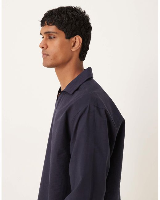 ASOS Blue Oversized Textured Shirt With Open Collar for men