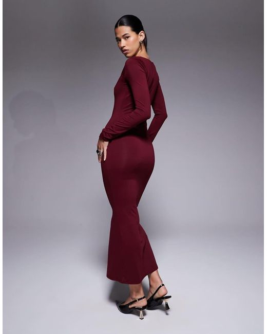 ASOS Purple Long Sleeve Asymmetric Neckline Maxi Dress