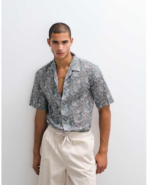 Mango Gray Retro Floral Shirt for men