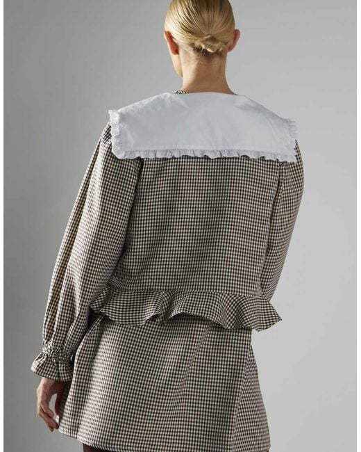 Glamorous Gray Crop Top With Large Ruffle Collar