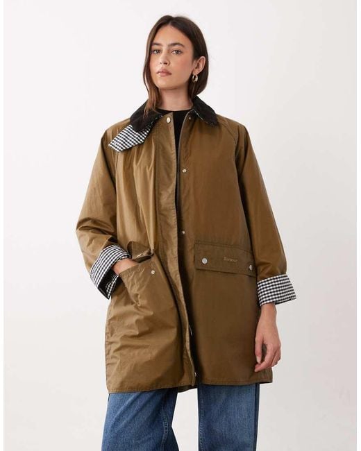 Barbour Natural Wren Gingham Check Wax Jacket
