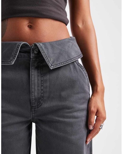ASOS Black Fold Over Waist Wide Leg Trousers