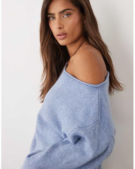 ASOS Blue Slouchy Off The Shoulder With Wool