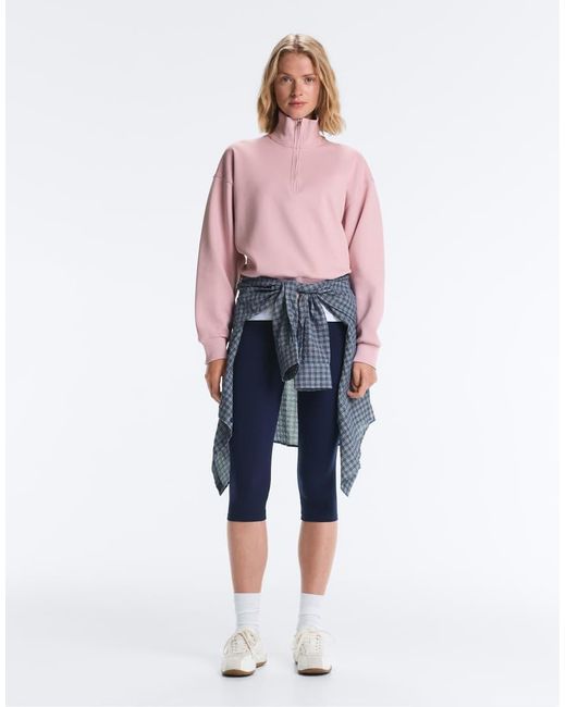 Oysho Red Pique High-Neck Zip Sweatshirt With Cotton