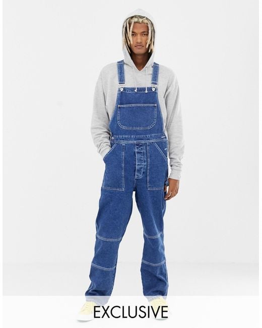 Collusion Blue Mid Wash Dungarees for men