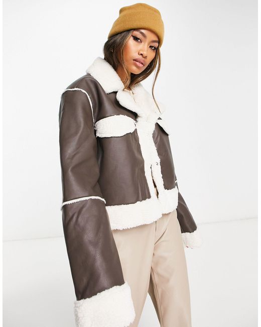 NA KD X Rianne Meijer Bonded Aviator Jacket With Faux Shearling in