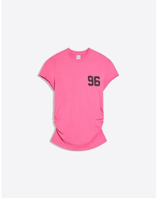 Bershka Pink Short Sleeve Ruched Print T-Shirt