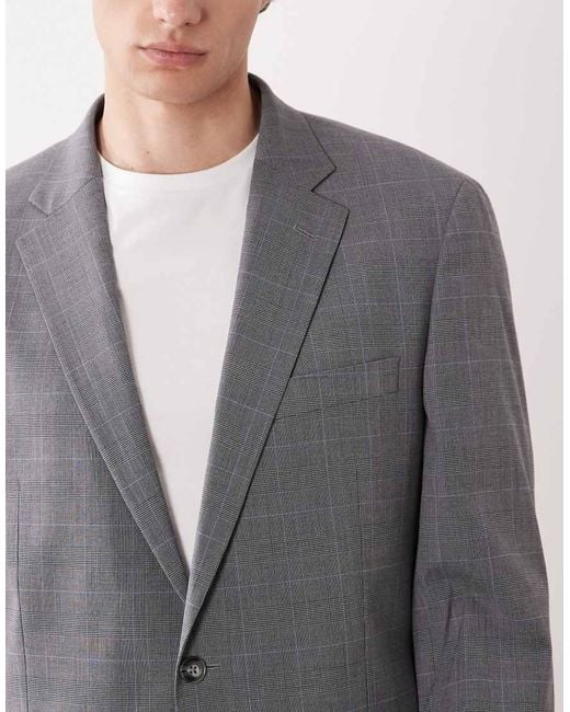 Mango Gray London Regular Fit Fine Plaid Print Suit Blazer for men