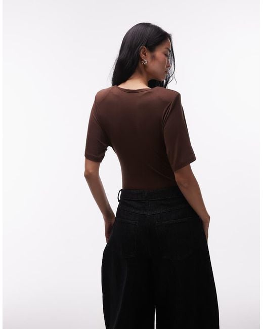 ASOS Brown Short Sleeve Bodysuit With Shoulder Pads