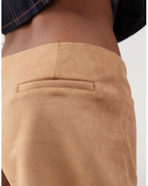 Lioness Brown Sun Drenched Faux Suede Low Waisted Micro Shorts