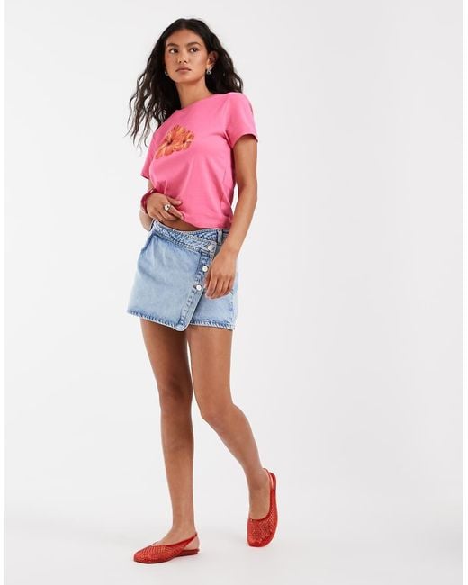 ASOS Red Denim Wrap Skort