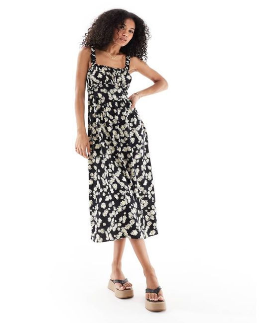 New Look Midi Jurk Met Smalle Bandjes En Fijne Madeliefprint in het White