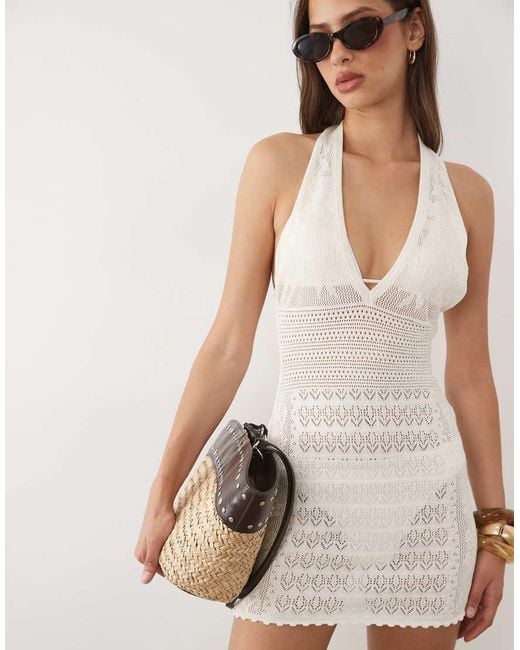 ASOS Natural Embroidered Knitted Mini Dress