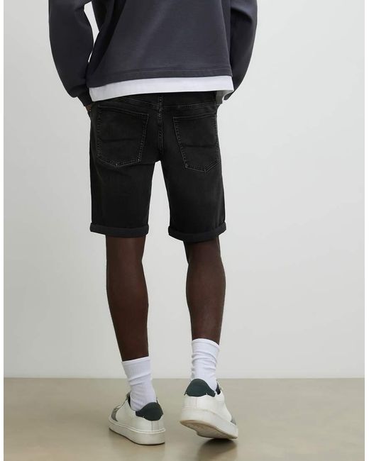 River Island Black Slim Fit Washed Denim Shorts for men