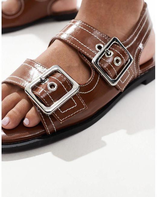 New Look Blue Slingback Chunky Patent Sandal With Contrast Stitch