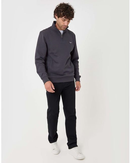 Threadbare Blue Cotton Rich Quarter Zip Sweatshirt for men
