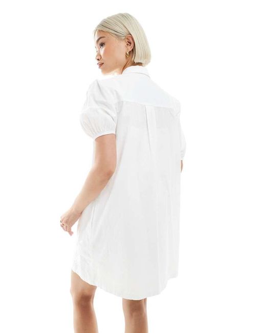 French Connection Cambria Cotton Embroidered Mini Shirt Dress in White