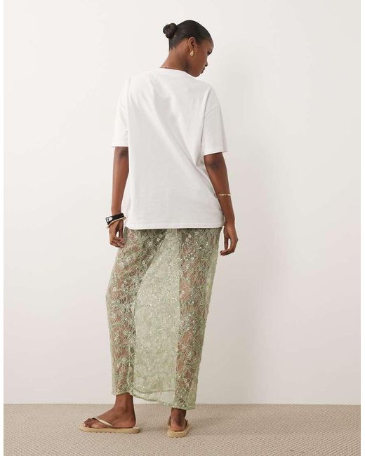 ASOS Natural Delicate Lace Sheer Sequin Maxi Skirt
