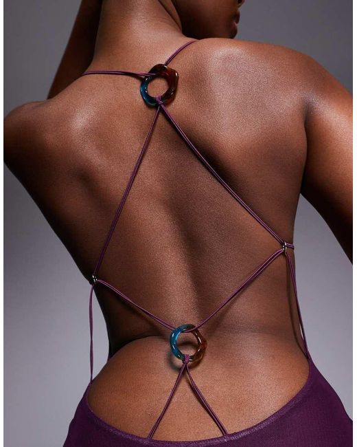 Tiger Mist Purple Orielle Strappy Open Back Hardware Detail Floral Maxi Dress