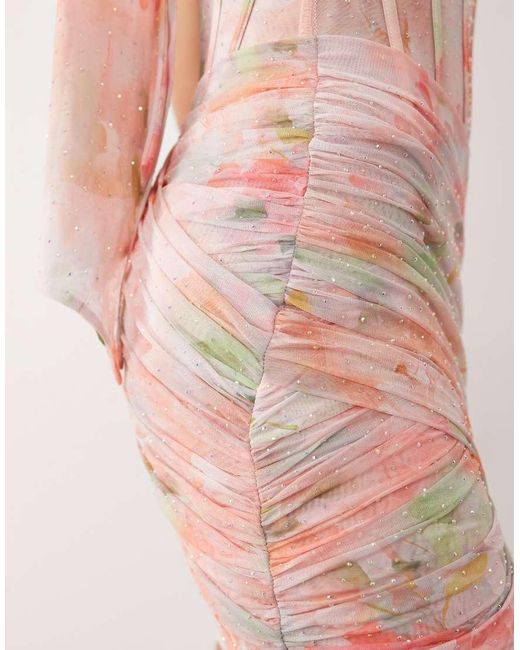 Oh Polly Pink Premium Embellished Halter Neck Corset Overlay Detail Mini Dress