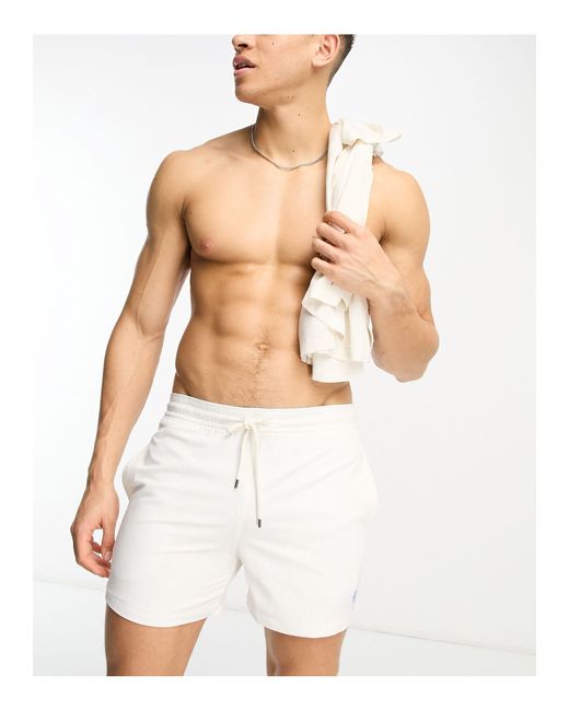 Polo Ralph Lauren White Traveler Slim Fit Icon Logo Mid Swim Shorts for men
