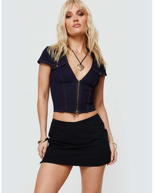 Princess Polly Blue Gigi Cotton Rich Side Split Mini Skort