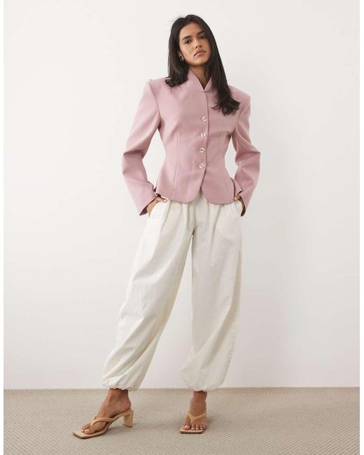 Miss Selfridge Pink Cropped Collarless Blazer